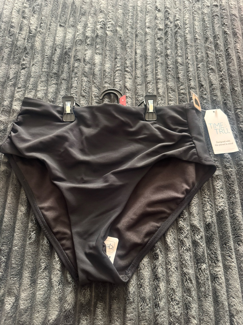 Black Ribbed High-Waist Bikini Bottom